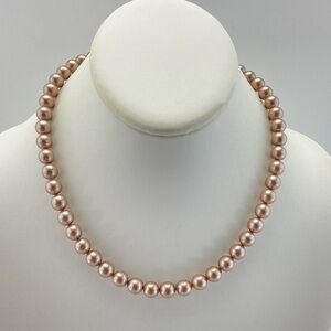 Handmade, Swarovski Crystal Pearl Necklace, 10mm Pearls, Beige, Powder Almond
